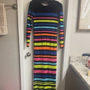 Eloquii Black Ribbed Maxi Dress with Neon Stripes Size 14/16